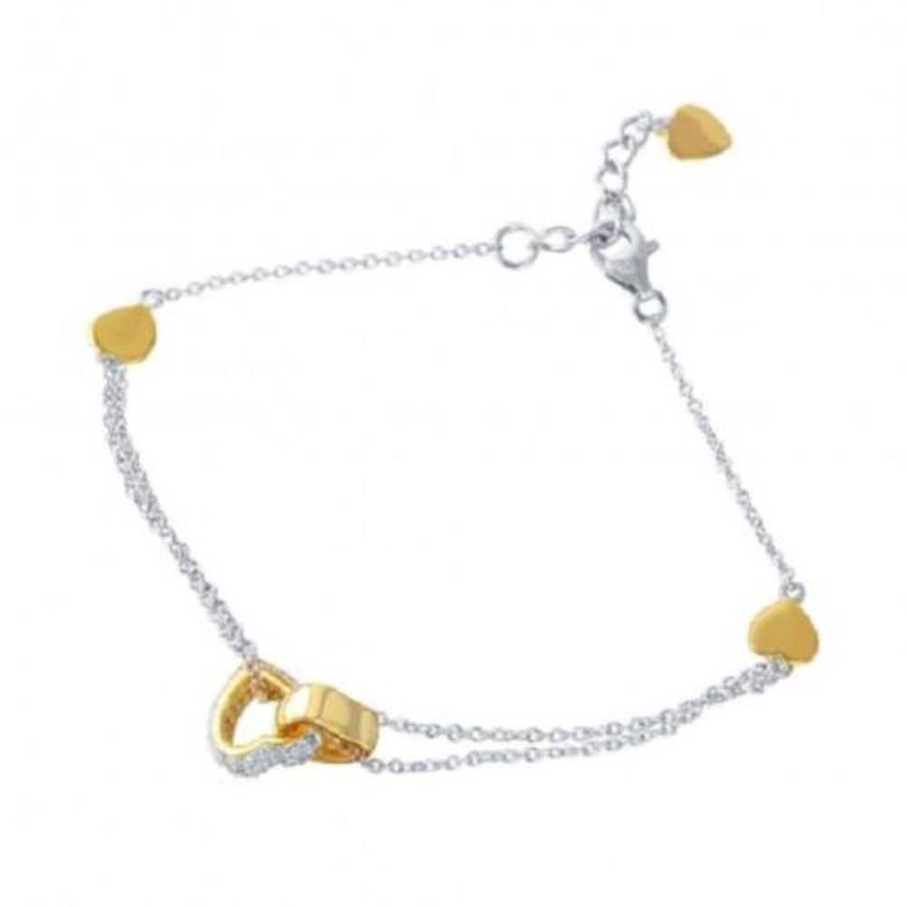 925 Sterling Silver Rhodium Plated Hearts Bracelet